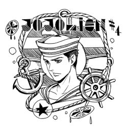 Rule 34 | 1boy, anchor, dixie cup hat, greyscale, hat, higashikata josuke (jojolion), hitsuji merry, jojo no kimyou na bouken, jojolion, male focus, military hat, monochrome, mrlee, sailor, ship&#039;s wheel, solo