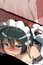 Rule 34 | 1boy, 1girl, absurdres, bar censor, black eyes, black hair, censored, deepthroat, elbow gloves, fellatio, gloves, heart, heart-shaped pupils, hetero, highres, kore ga watashi no goshujin-sama, maid, maid headdress, mizumizuni, motion lines, oral, penis, sawatari izumi, short hair, solo focus, symbol-shaped pupils, white gloves