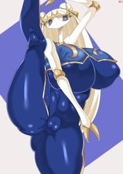 Rule 34 | 1girl, abs, blue bodysuit, blue pupils, bodysuit, breast press, breasts, cameltoe, capcom, chun-li, chun-li (cosplay), cleft of venus, colored skin, cosplay, covered erect nipples, creatures (company), eyelashes, female focus, game freak, gen 7 pokemon, highres, huge breasts, impossible bodysuit, impossible clothes, leg up, legs, long hair, looking at viewer, nintendo, no humans, pheromosa, pokemon, purple eyes, skin tight, solo, street fighter, street fighter zero (series), thick thighs, thighs, ultra beast, white hair, white skin, wirberlwind