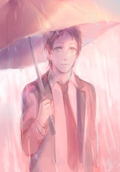 Rule 34 | 1boy, adachi tooru, formal, magatsumagic, male focus, necktie, persona, persona 4, rain, solo, suit, umbrella