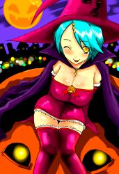 Rule 34 | ;p, blush, breasts, cleavage, halloween, han (jackpot), one eye closed, panties, smile, tongue, tongue out, underwear, wink
