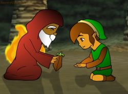 Rule 34 | 2boys, age difference, beard, brown eyes, brown hair, cave, elf, facial hair, fire, hat, hood, link, multiple boys, nintendo, old, old man, on ground, pointy ears, short hair, sword, the legend of zelda, the legend of zelda (nes), tunic, weapon, white hair