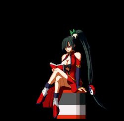 Rule 34 | animated, animated gif, arc system works, blazblue, blazblue: calamity trigger, breasts, cleavage, game, intro, litchi faye ling, lowres, pixel art, sitting