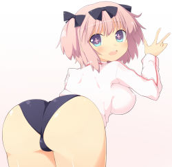 Rule 34 | + +, 10s, 1girl, ass, bad id, bad pixiv id, blue eyes, blush, bow, breasts, buruma, female focus, from behind, gradient background, hair bow, hanging breasts, hibari (senran kagura), highres, huge ass, huge breasts, jacket, large breasts, leaning, leaning forward, looking at viewer, looking back, open mouth, pink hair, rinyan suzu, senran kagura, shiny clothes, shiny skin, short hair, short twintails, smile, solo, symbol-shaped pupils, track jacket, twintails, w