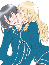 Rule 34 | 10s, 2girls, atago (kancolle), bad id, bad pixiv id, blush, breast press, breasts, closed eyes, female focus, kantai collection, licking, long hair, medium breasts, multiple girls, no headwear, one eye closed, open mouth, short hair, simple background, symmetrical docking, takao (kancolle), tongue, tongue out, udon (shiratama), upper body, white background, yuri