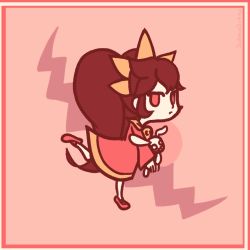 Rule 34 | 1girl, ashley (warioware), chibi, dress, dubiousdummy, hair ornament, long hair, looking at viewer, looking to the side, nintendo, solo, standing, standing on one leg, stuffed animal, stuffed rabbit, stuffed toy, twintails, warioware
