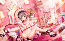 Rule 34 | 1girl, anus, ass, bag, blush, bow, chair, completely nude, cosmetics, earrings, female focus, flat chest, flower, gloves, grey eyes, grey hair, hat, heart, heels, high heels, highres, idolmaster, idolmaster cinderella girls, idolmaster cinderella girls starlight stage, indoors, jewelry, lamp, lipstick, lipstick tube, looking at viewer, makeup, mirror, navel, nipples, nude, nude filter, one eye closed, otokura yuuki, perfume (band), plant, pussy, short hair, sitting, smile, solo, sparkle, spread legs, thighs, third-party edit, uncensored, wink