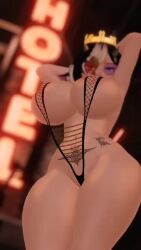 Rule 34 | 1girl, 3d, animated, ass, audible music, bouncing breasts, breasts, dancing, large breasts, navel, nipples, pubic tattoo, queen kilroy, slingshot swimsuit, solo, sound, swimsuit, tagme, tattoo, thick thighs, thighs, video, vrchat