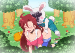 Rule 34 | 1girl, blush, rabbit, doggystyle, jcm2, long hair, precure, red hair, sex from behind, takizawa asuka, tears, tropical-rouge! precure