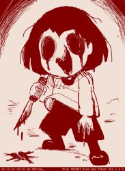 Rule 34 | androgynous, blood, chara (undertale), gender request, itimu, knife, monochrome, sketch, solo, undertale