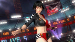 Rule 34 | 1girl, 3d, alternate hairstyle, black hair, copyright name, dead or alive, dead or alive 5, midriff, official art, pai chan, race suit, tecmo, virtua fighter