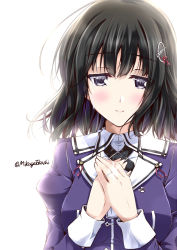Rule 34 | 10s, 1girl, black hair, blush, commentary request, grey eyes, haguro (kancolle), haguro kai ni (kancolle), hair ornament, hairclip, kantai collection, looking at viewer, mikage takashi, short hair, solo, tears, twitter username, upper body