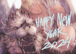 Rule 34 | 1boy, 1girl, 2024, absurdres, blonde hair, blue eyes, breasts, chinese zodiac, commentary, completely nude, convenient censoring, corruption, dark persona, dragon, english commentary, fangs, final fantasy, final fantasy xiv, gusty10rk, happy new year, highres, horns, hraesvelgr (ff14), looking at viewer, medium breasts, new year, nude, open mouth, possessed, possession, ryne waters, sharp teeth, shiva (final fantasy), square enix, teeth, tongue, white fur, wings, year of the dragon