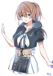 Rule 34 | 1girl, absurdres, bad id, bad pixiv id, blue eyes, breasts, brown hair, dayongqi, dress, highres, intrepid (kancolle), kantai collection, large breasts, nib pen (medium), ponytail, short hair, solo, traditional media
