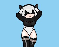 Rule 34 | 1girl, 2b (nier:automata), animated, animated gif, ass shake, blindfold, blue background, breasts, caramelldansen, cleavage cutout, clothing cutout, darkwin17, nier:automata, nier (series), self-upload, simple background, solo