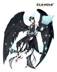Rule 34 | 1boy, angel, black gloves, black hair, book, closers, elbow gloves, fallen angel, gloves, highres, jewelry, necklace, official art, orange eyes, short hair, solo, wings, wolfgang schneider