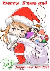 Rule 34 | !, !!, &gt; o, 10s, 2015, 2016, 4girls, blonde hair, brown hair, closed eyes, donut (lily love), english text, fake beard, fake facial hair, gift, glasses, happy new year, hat, highres, ice (lily love), lily love, merry christmas, mew (lily love), mini person, minigirl, multiple girls, new year, one eye closed, pink hair, ploy (lily love), purple eyes, ratana satis, santa costume, santa hat, sweatdrop