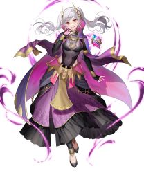Rule 34 | 1girl, black dress, breasts, cape, cleavage, dress, fire emblem, fire emblem awakening, fire emblem heroes, full body, grima (fire emblem), hair ornament, highres, loincloth, long hair, long skirt, long sleeves, medium breasts, nintendo, non-web source, official art, okuma mai, red eyes, robin (female) (fire emblem), robin (fire emblem), see-through, see-through cleavage, skirt, solo, transparent background, turtleneck, twintails, white hair