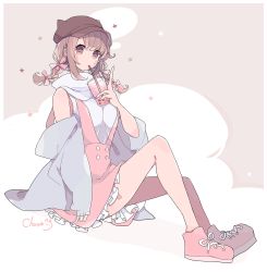 Rule 34 | + +, 1girl, animal ears, animal hat, ankle boots, bandaid, bandaid on leg, blue jacket, blush stickers, boots, bow, braid, brown eyes, brown hair, brown hat, bubble tea, cabbie hat, chon (chon33v), commentary request, cup, disposable cup, dress, drink, drinking, fingernails, frilled dress, frills, hair bow, hat, highres, holding, holding cup, jacket, long hair, nail polish, off shoulder, open clothes, open jacket, original, pink bow, pink dress, pink footwear, pink nails, signature, sleeveless, sleeveless sweater, sleeveless turtleneck, solo, star (symbol), sweater, turtleneck, turtleneck sweater, twin braids, twintails, white sweater