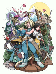 Rule 34 | 00s, 1boy, 1girl, ankle boots, arm guards, armor, bad id, bad pixiv id, bare shoulders, belt, black hair, blonde hair, blush, boots, buckle, creature, fantasy, faux figurine, final fantasy, final fantasy ix, garnet til alexandros xvii, hat, hidden face, kimimaru, looking at viewer, moogle, muscular, short hair, simple background, standing, vivi ornitier, vivi orunitia, white background, witch hat, yellow eyes, zidane tribal