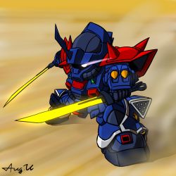 Rule 34 | chibi, dual wielding, efreet custom, gundam, gundam side story: the blue destiny, holding, mecha, robot, sword, weapon