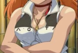 Rule 34 | 00s, 1girl, animated, animated gif, armpits, arms up, bouncing breasts, breasts, choker, cleavage, close-up, clothes lift, crossed arms, jewelry, kaette kita court no naka no tenshi-tachi, lowres, necklace, nekoda kozue, nipples, no bra, orange hair, red hair, shirt lift, solo, subtitled, twintails, undressing