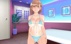 Rule 34 | 1girl, 3d, alternate breast size, animated, animated gif, bikini, bouncing breasts, breasts, brown hair, cleavage, dancing, large breasts, long hair, looking at viewer, misaka mikoto, naughty face, navel, short hair, smile, solo, stargate3d, striped bikini, striped clothes, swimsuit, thick thighs, thighhighs, thighs, toaru kagaku no railgun, toaru majutsu no index