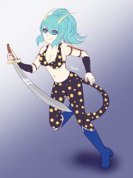 Rule 34 | absurdres, colored skin, commission, cutie honey, gradient background, highres, holding, holding sword, holding weapon, pattikou, sword, tagme, weapon, white skin
