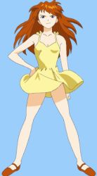 Rule 34 | 1girl, animated, animated gif, dress, third-party edit, futanari, long hair, lowres, neon genesis evangelion, no panties, penis, red hair, solo, souryuu asuka langley, testicles, third-party edit, uncensored, upskirt, wind, wind lift, yellow dress