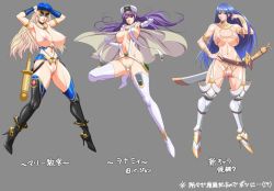 Rule 34 | 3girls, breasts, censored, jewelry, lanamie, large breasts, lots of jewelry, multiple girls, nipples, noriheita, purple hair, pussy, simple background, yuuwaku sen onna another