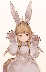 Rule 34 | 1girl, :3, animal ears, animal hands, blonde hair, blush stickers, brown eyes, character request, claws, closed mouth, copyright request, cosplay, final fantasy, final fantasy xiv, head tilt, junwool, lalafell, long hair, looking at viewer, pointy ears, rabbit ears, simple background, sketch, solo, tiara, warrior of light (ff14), wings