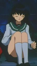 Rule 34 | anime screenshot, black hair, censored, convenient censoring, higurashi kagome, inuyasha, legs, long hair, miniskirt, school uniform, screencap, skirt, thighs