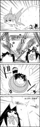 Rule 34 | 4koma, ^^^, animal ears, brooch, butterfly wings, comic, commentary request, eternity larva, flying, futatsuiwa mamizou, glasses, greyscale, highres, imaizumi kagerou, insect wings, jewelry, leaf, leaf on head, long hair, monochrome, pince-nez, raccoon ears, raccoon tail, shawl, short hair, smile, speed lines, tail, tani takeshi, touhou, translation request, ufo, wings, wolf ears, yukkuri shiteitte ne