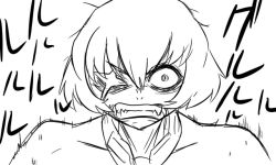 Rule 34 | 10s, 1girl, abyssal ship, angry, chi-class torpedo cruiser, clenched teeth, close-up, comic, fang, greyscale, kantai collection, missing eye, monochrome, ri-class heavy cruiser, scar, scowl, short hair, slit pupils, snarl, solo, teeth, tonda