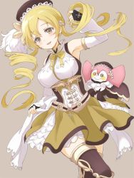 Rule 34 | 10s, 1girl, armpits, artist request, beret, blonde hair, breasts, budouya, charlotte (madoka magica), corset, detached sleeves, drill hair, embellished costume, fingerless gloves, frilled skirt, frills, gloves, hat, large breasts, long hair, mahou shoujo madoka magica, mahou shoujo madoka magica (anime), skirt, source request, thighhighs, tomoe mami, very long hair, yellow eyes, zettai ryouiki