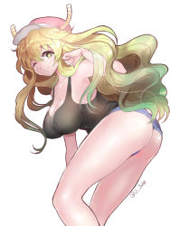 Rule 34 | 10s, 1girl, ;), ;d, ass, bare shoulders, baseball cap, belly, black eyes, black shirt, black thighhighs, blonde hair, blue hair, blue shorts, blue sky, blush, breasts, cleavage, closed mouth, collarbone, covered erect nipples, covered navel, cowboy shot, day, dragon girl, dragon horns, eyelashes, from below, gradient eyes, gradient hair, green eyes, green hair, hair between eyes, hand up, hat, horns, kobayashi-san chi no maidragon, large breasts, leaning forward, legs together, lips, long hair, looking at viewer, looking down, lucoa (maidragon), multicolored eyes, multicolored hair, one eye closed, open mouth, outdoors, pink hat, pink lips, ruffling hair, shirt, short shorts, shorts, sitting, sky, sleeveless, sleeveless shirt, slit pupils, smile, solo, spread legs, standing, tank top, thighhighs, thong, twitter username, u julgi, unzipped, wavy hair, yellow pupils