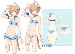 Rule 34 | 10s, 1boy, :3, :d, adapted costume, androgynous, animal ears, arm ribbon, arm up, armpits, ass, ass cutout, bare arms, bare back, bare shoulders, bikini, blue bikini, blue bow, blue neckwear, blue ribbon, blush, bob cut, bolo tie, bow, bow bikini, bridal garter, brown hair, cat boy, cat ears, cat tail, character name, choker, clenched hand, clothing cutout, collarbone, commentary request, criss-cross halter, cropped arms, cropped legs, cropped neck, cropped tail, cropped torso, cross-laced clothes, dan (kumadan), dated, diagonal stripes, fangs, felix argyle, frilled bikini, frills, from behind, hair bow, hair ribbon, halterneck, inset, jewelry, lace, lace-trimmed bikini, lace trim, looking at viewer, lowleg, lowleg bikini, male focus, multiple views, navel, open mouth, orange eyes, parted bangs, pendant, petite, re:zero kara hajimeru isekai seikatsu, ribbon, shading eyes, short eyebrows, short hair, signature, simple background, smile, standing, string bikini, striped bikini, striped bow, striped clothes, striped ribbon, swimsuit, tail, thick eyebrows, trap, variations, vertical-striped bikini, vertical-striped clothes, white background, white bow, wrist cuffs