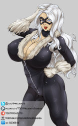 Rule 34 | 1girl, black cat (marvel), breasts, huge breasts, marvel, muramasa (artist), solo, white hair