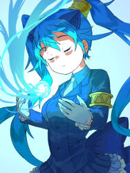 Rule 34 | 1girl, animal ears, armband, back bow, blue hair, blue jacket, blue shirt, blue skirt, bow, closed eyes, collared shirt, dragon ears, dragon girl, extra ears, frilled skirt, frilled sleeves, frills, gloves, hair between eyes, highres, jacket, kemono friends, long hair, long sleeves, necktie, pleated skirt, seiryuu (kemono friends), shirt, sidelocks, skirt, solo, twintails, white gloves, white necktie, y0whqzz8bkslezl