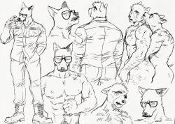 Rule 34 | 2boys, abs, animal ears, animal hands, ass, bara, billy russell (dickfish), blank stare, blush, cigarette, collage, collared jacket, completely nude, couple, cropped shoulders, cropped torso, dickfish (fishismdick), dog boy, dog ears, expressions, facial hair, fang, fang out, fox boy, fox ears, frown, full body, furrification, furry, furry male, furry with furry, glasses, height difference, highres, hug, hug from behind, jacket, john rottweil (dickfish), large pectorals, licking, licking another&#039;s cheek, licking another&#039;s face, male focus, mature male, military, military uniform, multiple boys, muscular, muscular male, mustache, navel, navel hair, nipples, nude, original, pectorals, scan, scar, short hair, sideburns, sketch, small tail, standing, stomach, thick eyebrows, thighs, traditional media, uniform, yaoi