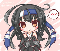 Rule 34 | 1girl, alternate hairstyle, black hair, black jacket, black skirt, blush, braid, brown eyes, closed mouth, collared shirt, dated, hair between eyes, hatsushimo (kancolle), hatsushimo kai ni (kancolle), head tilt, headband, jacket, kantai collection, komakoma (magicaltale), long hair, looking at viewer, low twintails, pleated skirt, shirt, short sleeves, skirt, smile, solo, spoken blush, twin braids, twintails, twitter username, very long hair, white shirt