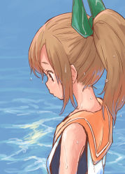 Rule 34 | 10s, 1girl, bad id, bad pixiv id, brown hair, done (donezumi), gradient background, hair ornament, i-401 (kancolle), kantai collection, ponytail, solo, water, wet