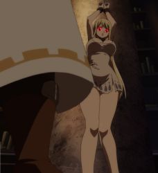 Rule 34 | bdsm, blonde hair, blue eyes, bondage, bound, breasts, chain, collar, dress, fairy tail, fairy tail: dragon cry, glowing, glowing eyes, helpless, highres, legs, long hair, lucy heartfilia, red eyes, scared, screencap, slave, stitched, thighs, third-party edit, torn clothes