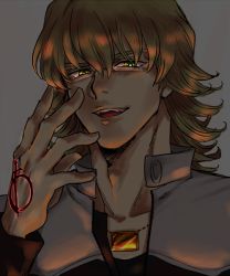 Rule 34 | 10s, 1boy, bad id, bad pixiv id, barnaby brooks jr., blonde hair, dark persona, evil smile, glasses, green eyes, jacket, jewelry, kanako (teen), male focus, necklace, odengaumai, ouroboros, ourobunny, red jacket, smile, solo, tattoo, tiger &amp; bunny
