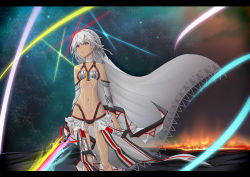 Rule 34 | 10s, 1girl, altera (fate), armor, bad id, bad pixiv id, bare shoulders, black nails, choker, dark-skinned female, dark skin, fate/extella, fate/extra, fate/grand order, fate (series), holding, holding weapon, inu3, looking up, nail polish, open mouth, photon ray (fate), rainbow, red eyes, short hair, solo, sword, tattoo, veil, weapon, white hair