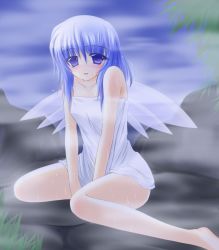 Rule 34 | 1girl, aged up, cirno, dress, female focus, grownup, nature, onsen, outdoors, plant, rain, sky, solo, touhou, towel