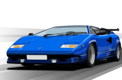 Rule 34 | blue car, car, commentary, directman, english commentary, lamborghini, lamborghini countach, mixed-language commentary, motor vehicle, no humans, original, road, shadow, simple background, spoiler (automobile), sports car, vehicle focus, white background