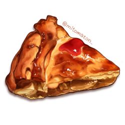 Rule 34 | artist name, food, food focus, food request, highres, mitomaton, no humans, original, pastry, pie, pie slice, procreate (medium), simple background, still life, twitter username, white background