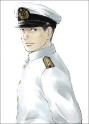 Rule 34 | 1boy, arm behind back, hat, male focus, military, original, simple background, sketch, solo, standing, tsuguru-ki, white background, white hat
