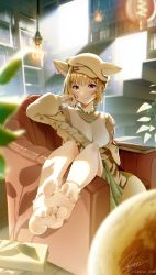 Rule 34 | 1girl, animal ears, ankle ribbon, anklet, barefoot, beige jacket, blonde hair, blush, bookshelf, braid, breasts, casino (casinoep), casual, closed mouth, feet, foot focus, foreshortening, fox ears, fox girl, french braid, green skirt, hat, hat with ears, heart, heart-shaped pupils, high-waist skirt, highres, hololive, indoors, jewelry, leg ribbon, long sleeves, looking at viewer, medium breasts, off shoulder, official alternate costume, omaru polka, omaru polka (street casual), puffy long sleeves, puffy sleeves, ribbon, signature, sitting, skirt, smile, soles, solo, symbol-shaped pupils, toes, twitter username, virtual youtuber